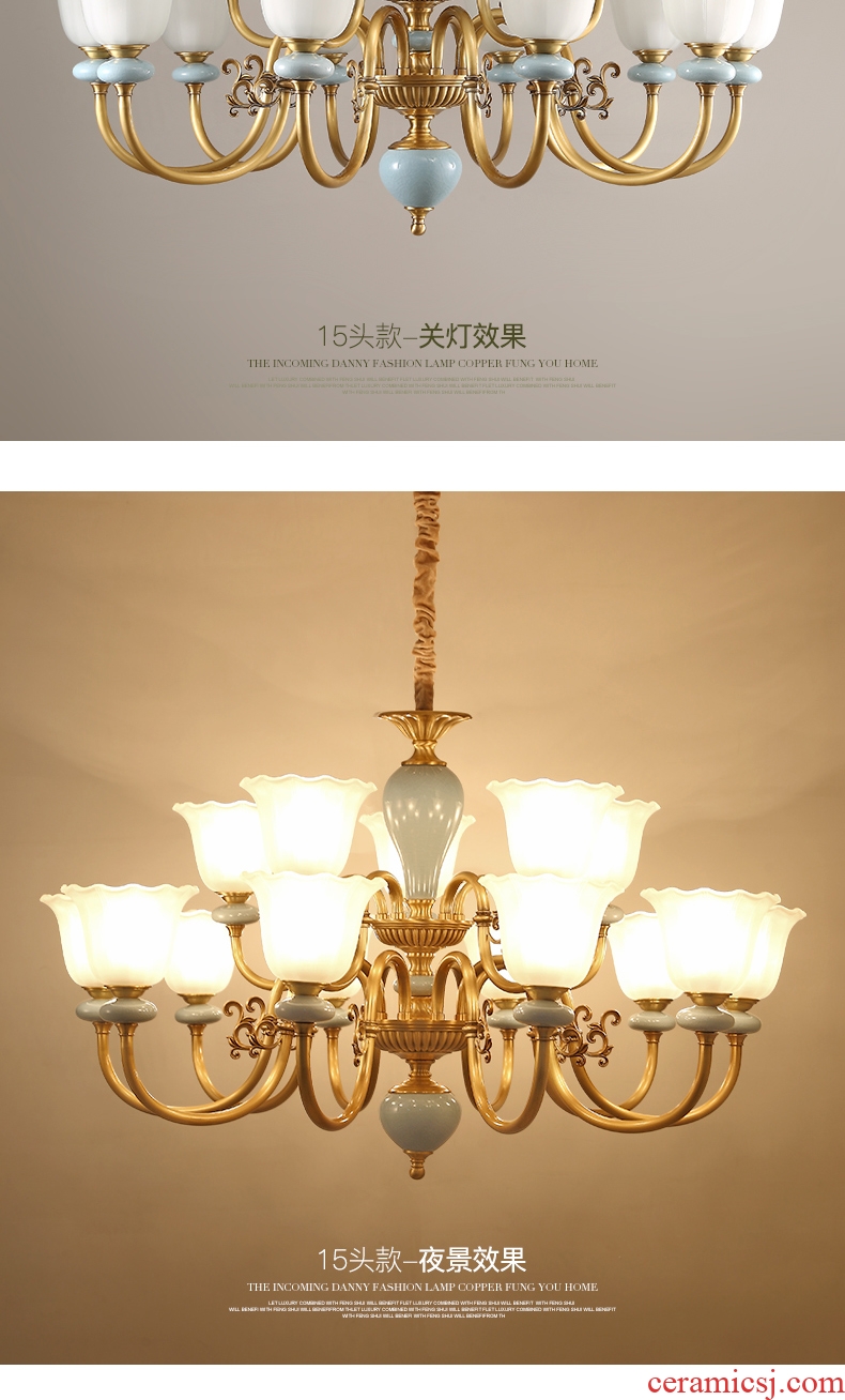 Any lift european-style full copper chandelier lamps and lanterns of the sitting room is contracted American bedroom creative personality ceramic lamp hall restaurant