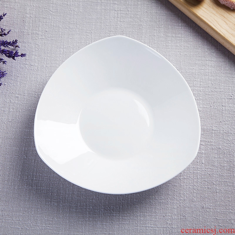 Jingdezhen porcelain household pure white bone porcelain triangle soup plate pasta FanPan salad vegetables dishes creative ceramic plate