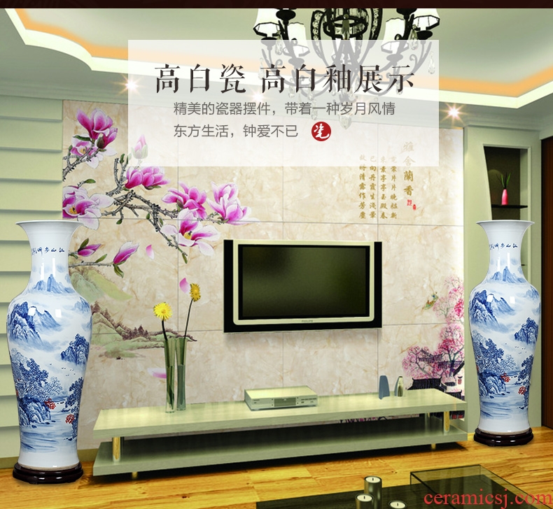 Jingdezhen ceramics high white large blue and white porcelain vase hotel opening gifts sitting room adornment is placed