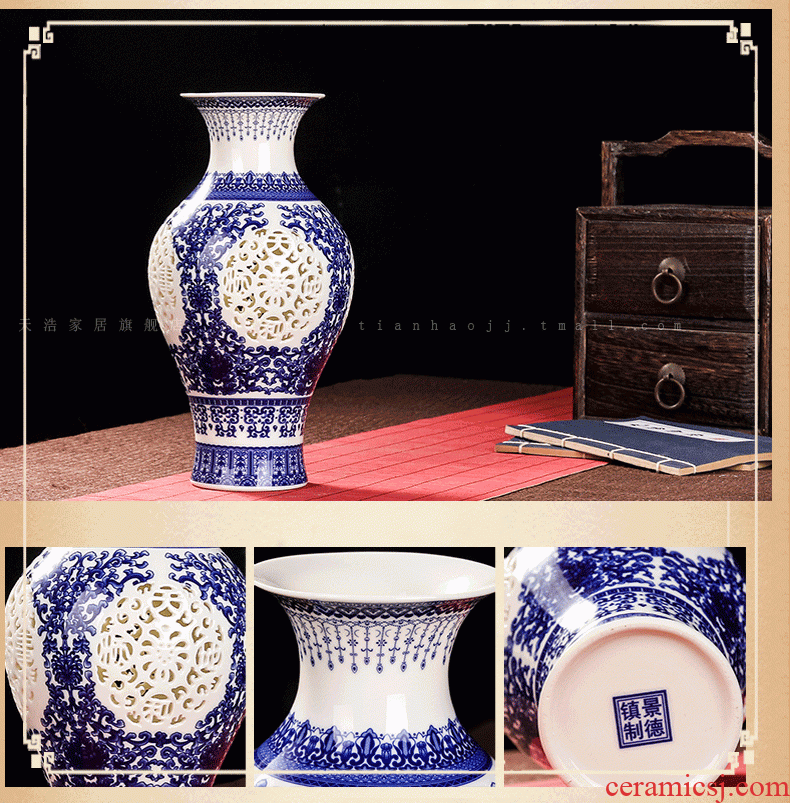 Jingdezhen ceramics household wine ark adornment handicraft sitting room place TV ark study single-layer hollow out the vase