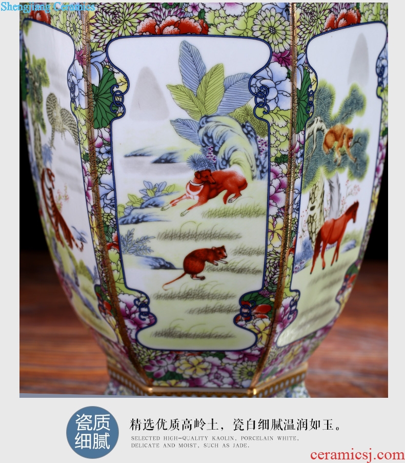 Chinese zodiac figure sitting room place jingdezhen ceramic vase mesa household imitation qianlong classical arts and crafts