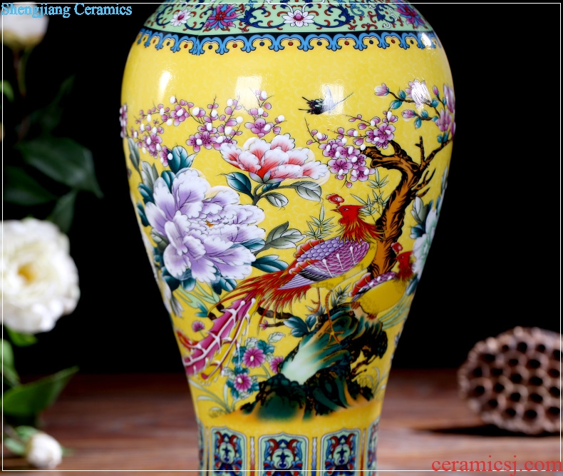 Mesa of jingdezhen ceramic vase colored enamel Chinese antique household flower adornment handicraft office furnishing articles