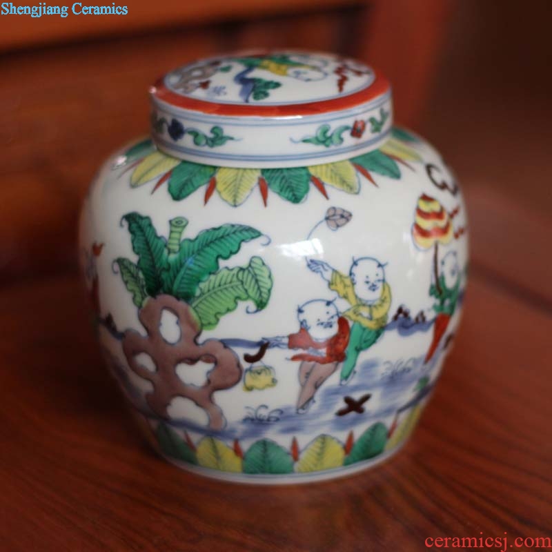 Jingdezhen hand-painted tong qu day word antique imitation Ming chenghua choi right fights pot porcelain pot rich ancient frame