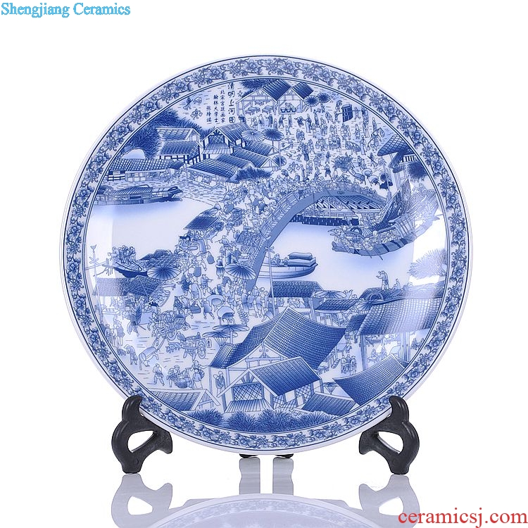 Jingdezhen blue and white ceramics qingming scroll hanging dish home decoration fashion decoration decoration plate