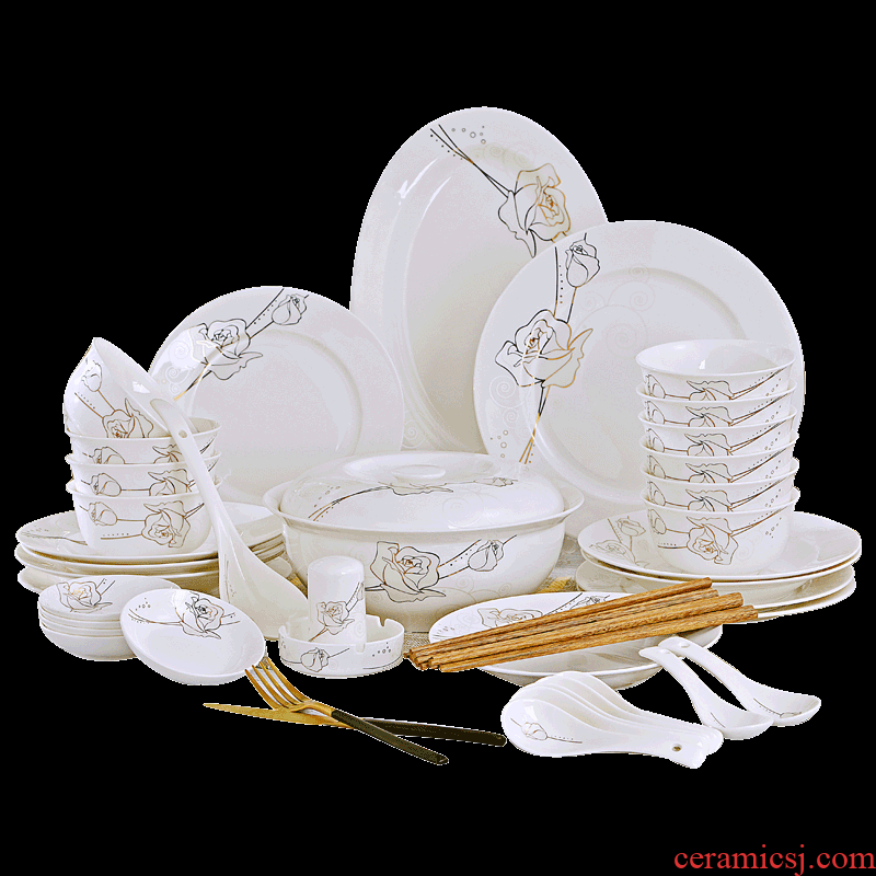 Jingdezhen suit household European ceramic dishes suit ceramic tableware to eat bowl chopsticks dishes large soup bowl