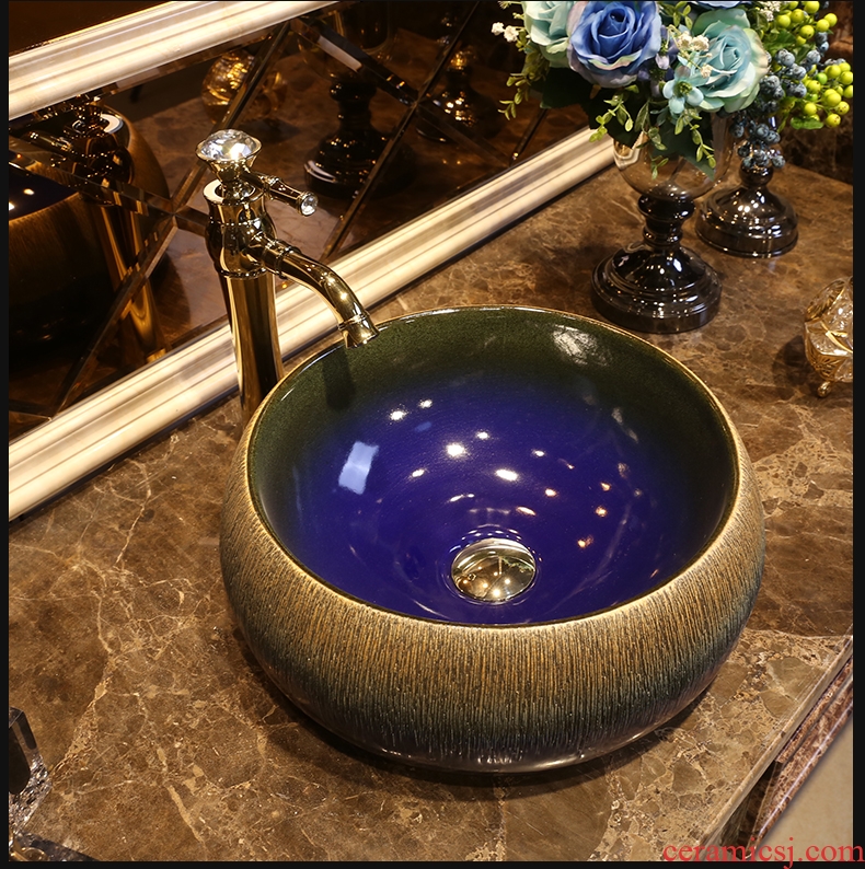 JingYan retro art stage basin archaize ceramic lavatory household toilet round basin on the sink