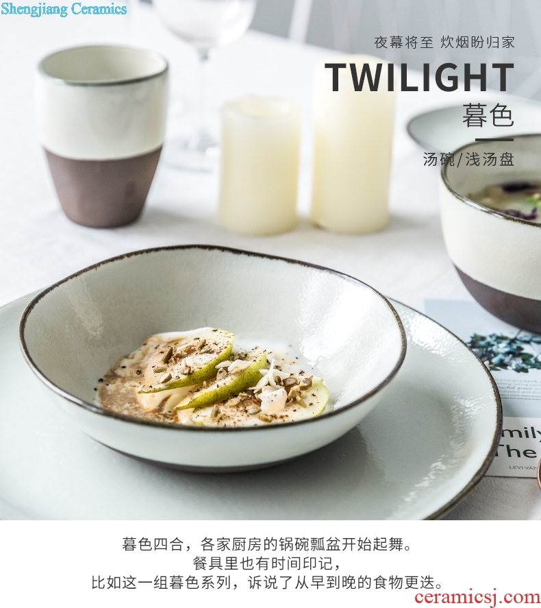 Million jia household ceramics Nordic soup bowl of soup dish plate large rainbow noodle bowl creative irregular salad bowl twilight