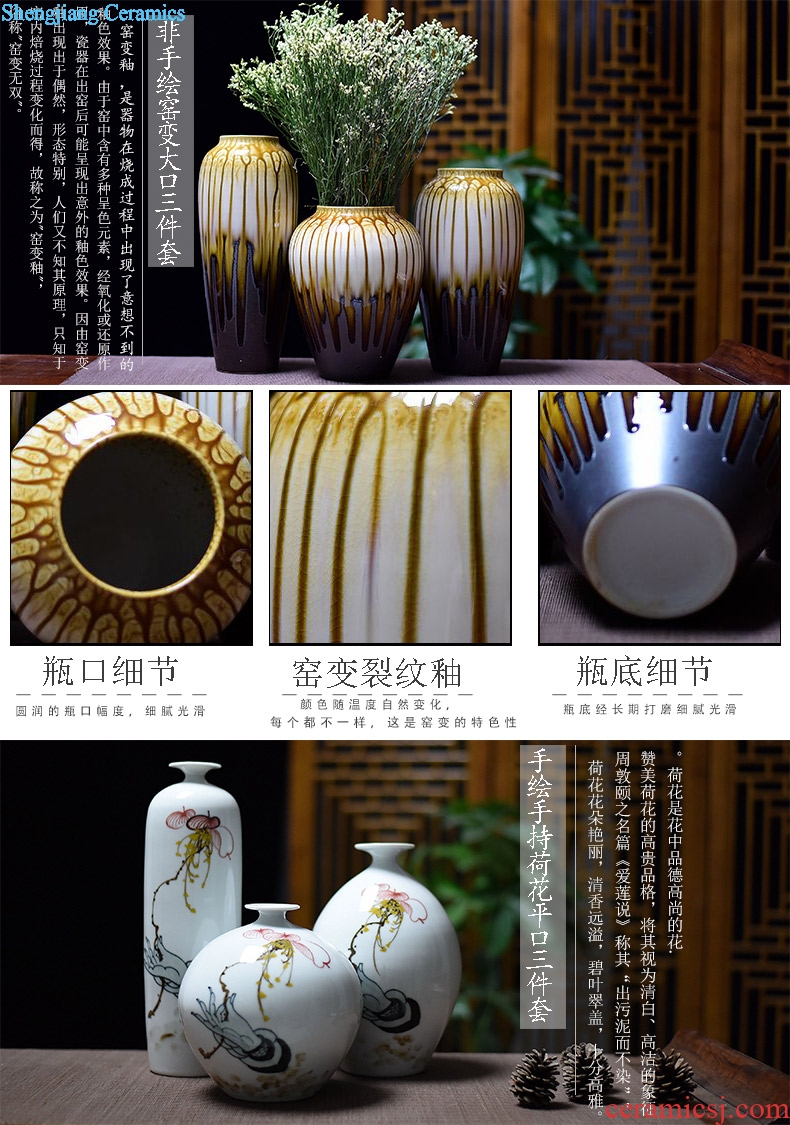 Jingdezhen hand-painted ceramic fashion home furnishing articles hydroponic dry flower arranging flowers sitting room lucky bamboo vase three-piece suit