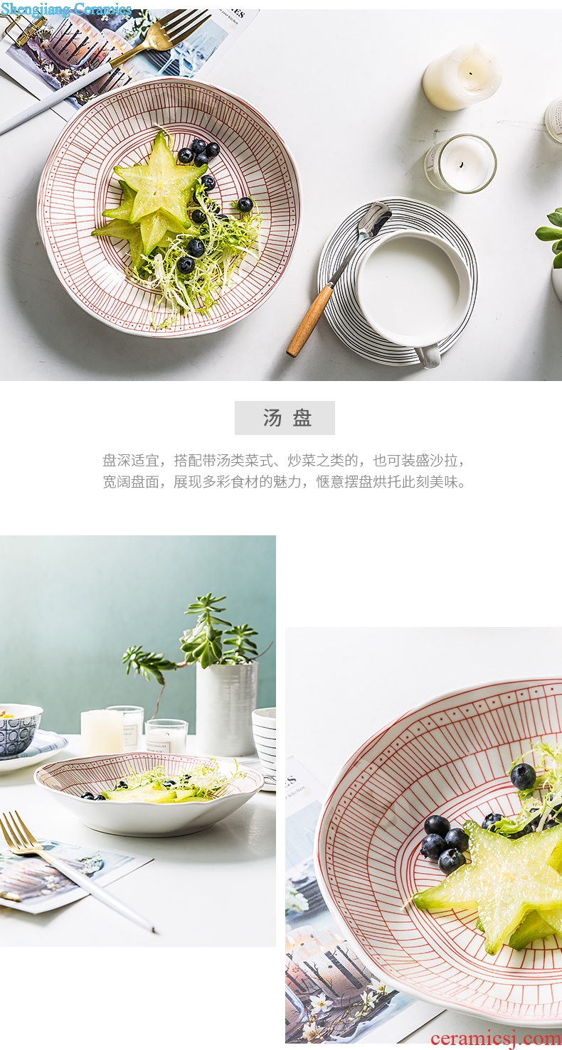 Million jia creative Nordic contracted ceramic bowl rainbow noodle bowl, soup bowl household personality thread salad bowls of rice bowls printing color