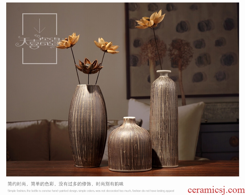 Jingdezhen ceramic vases, three-piece suit modern living room TV cabinet mesa flower arranging household soft adornment is placed