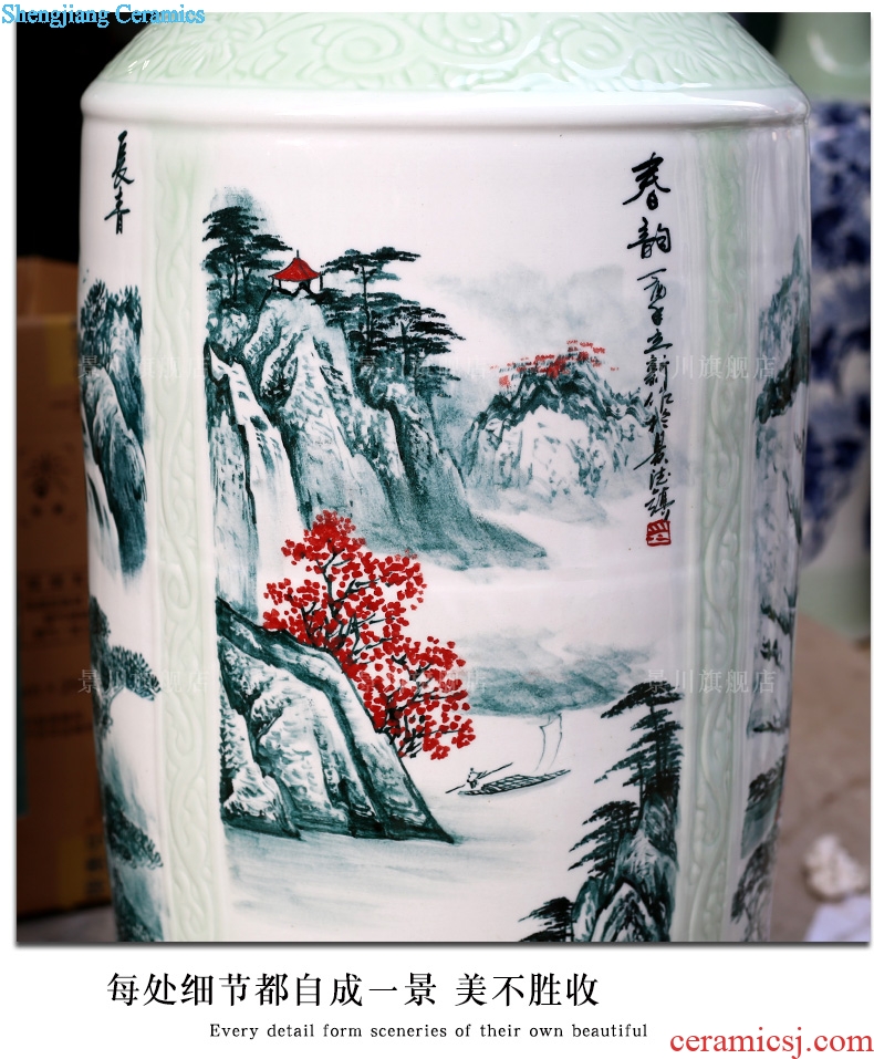 Jingdezhen ceramics hand-painted spring, summer, autumn and winter landscape painting of large vase home sitting room adornment is placed