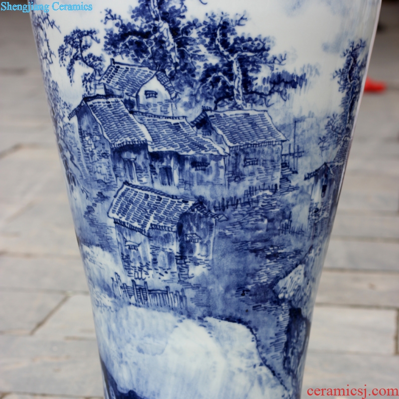 Jingdezhen blue and white porcelain ceramic hand-painted lake view landing big vase household living room a study place