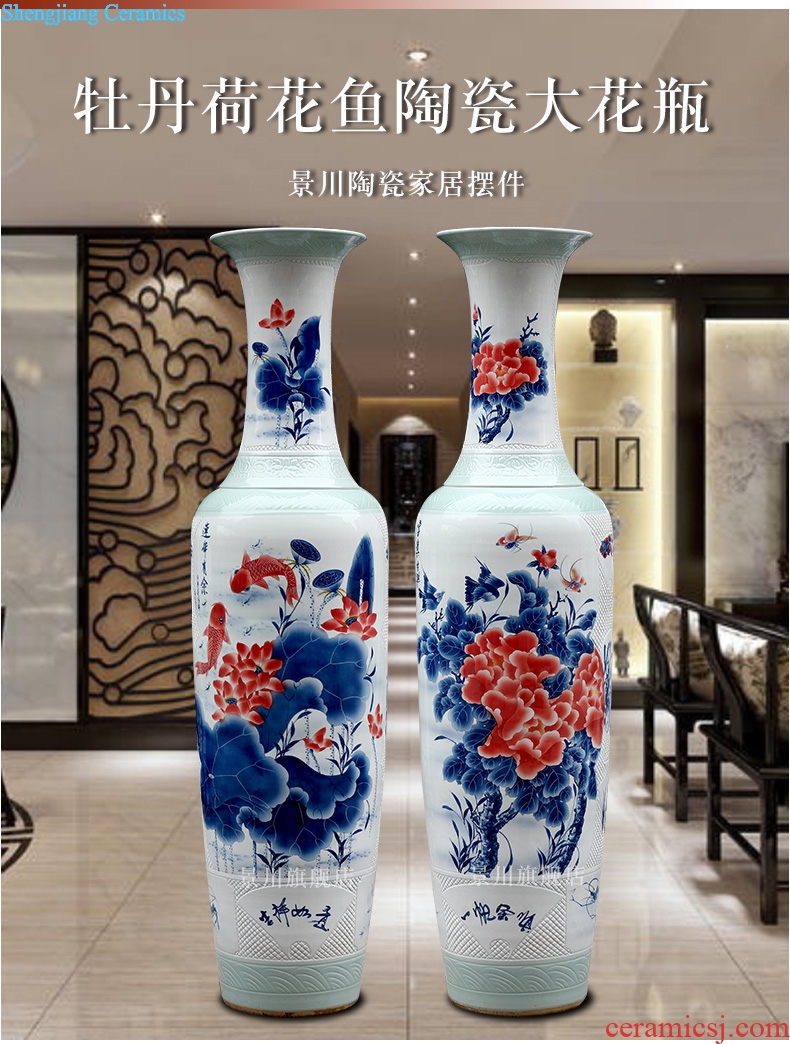 Hand painted peony lotus carving shadow blue fish large vases, jingdezhen ceramics hotels sitting room large furnishing articles