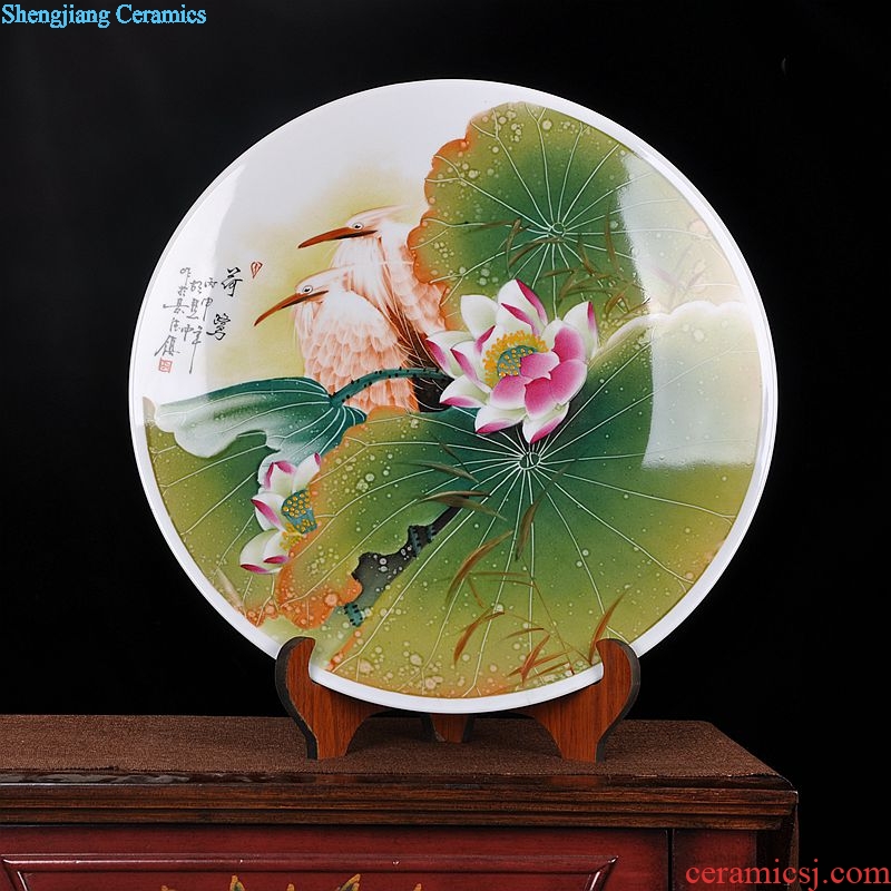 Jingdezhen ceramic hang dish of new Chinese style decoration plate living room TV ark home furnishing articles furnishing articles hand-painted sat dish household