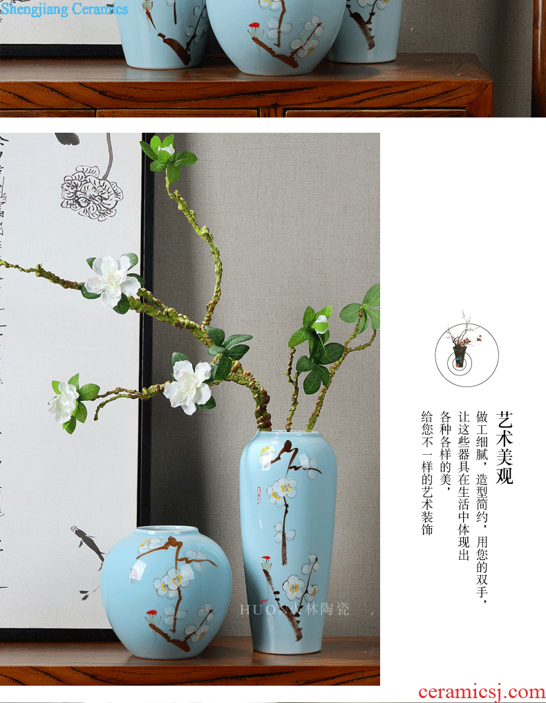 Contemporary and contracted jingdezhen ceramic flower vases Chinese creative living room blue dried flowers home furnishing articles