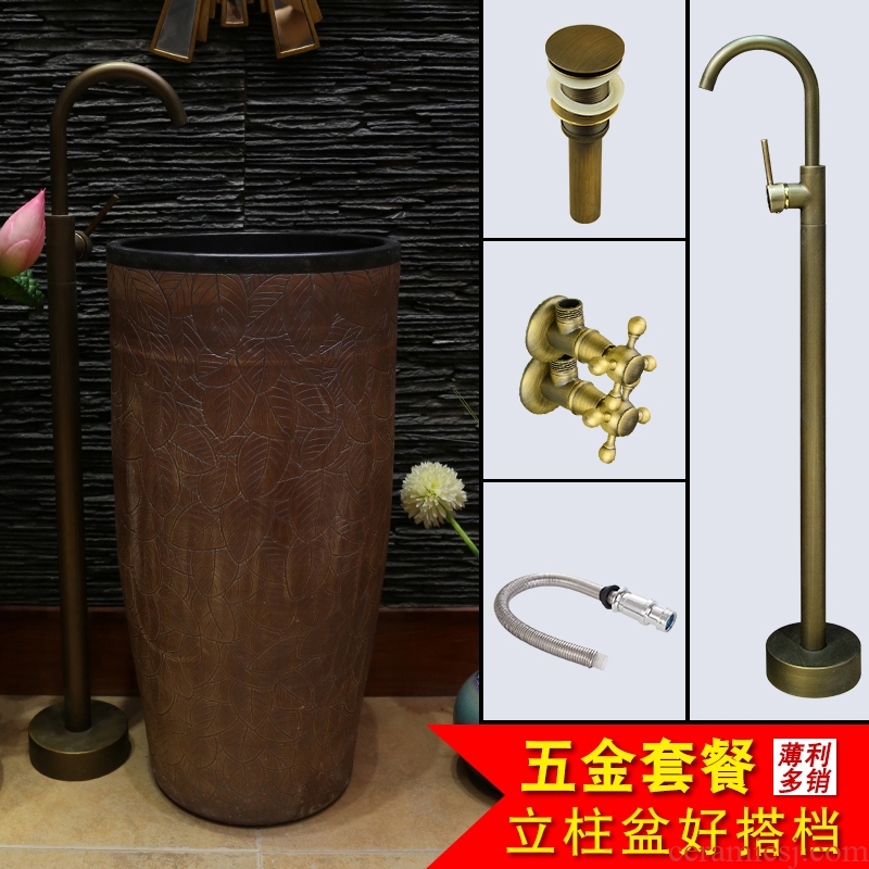 JingYan pillar basin of Chinese style restoring ancient ways of the ancients set basin ceramic lavabo vertical basin one-piece type lavatory