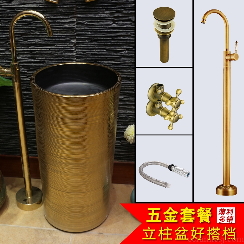 JingYan golden art pillar basin ceramic one pillar lavabo lavatory floor type basin vertical column basin