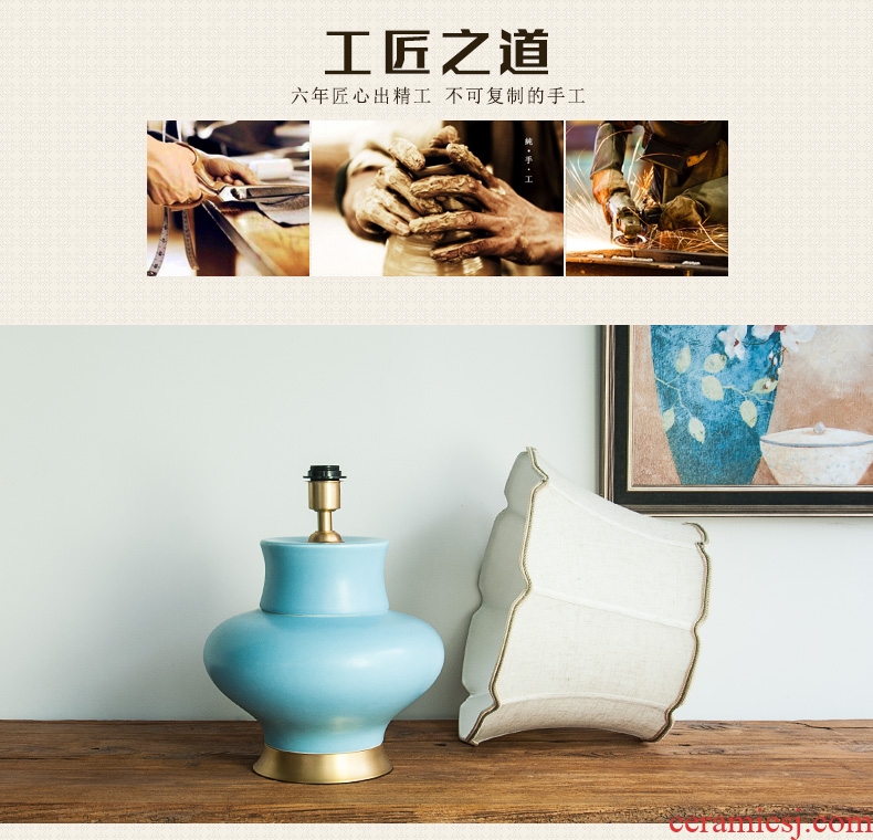 Ceramic lamp full copper blue knocked up the sitting room is the study of new Chinese style lamp hotel lobby bedroom room desk lamp, 1075