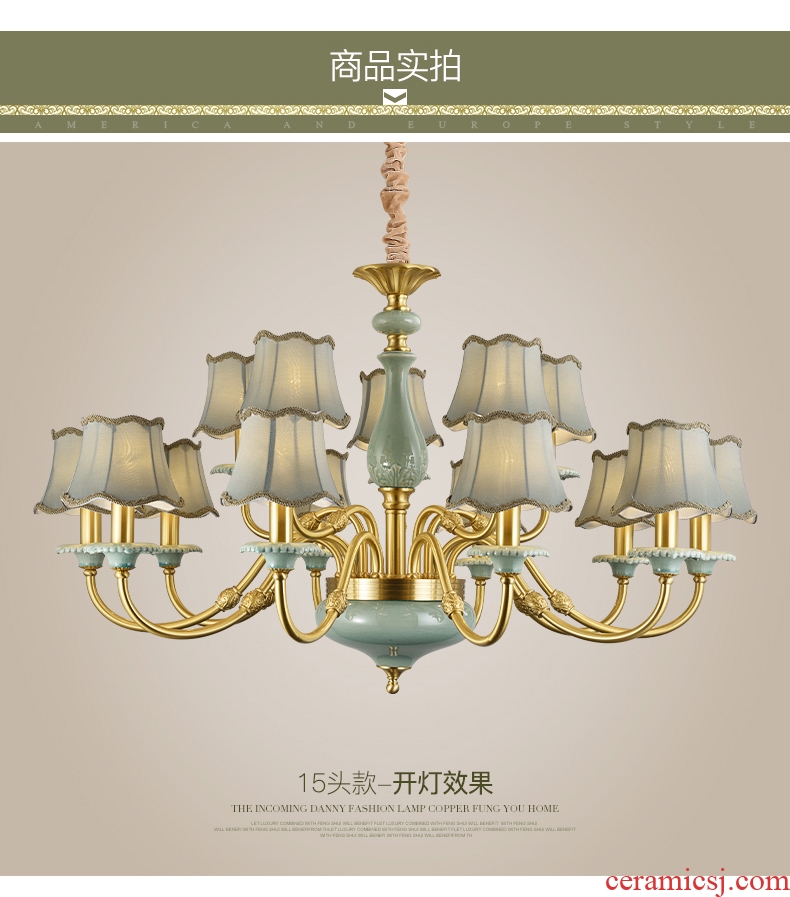 Full copper Europe type droplight luxury atmosphere American ceramic villa living room lamp lights the club hotel lobby engineering lamps and lanterns