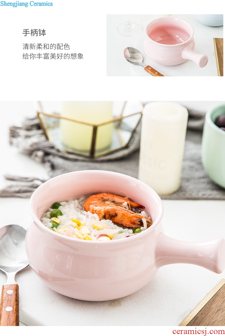 Japanese tableware of pottery and porcelain handle bowl prevent hot cute bowl of porridge for breakfast bowl of noodles bowl of fruit salad bowl and jade