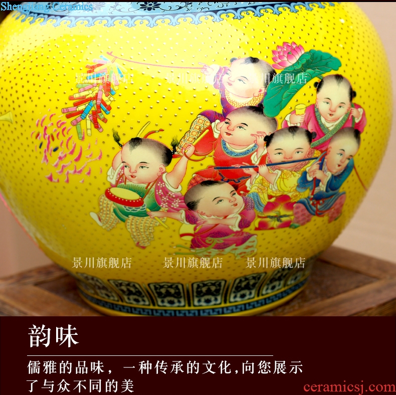 Jingdezhen famille rose porcelain lad make spring big vase home sitting room floor furnishing articles of modern classic craft ornaments