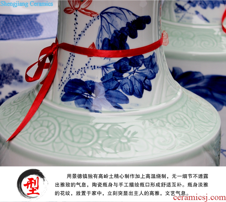 Jingdezhen ceramics hand-painted landing big blue and white porcelain vase home sitting room hotel furnishing articles craft gift