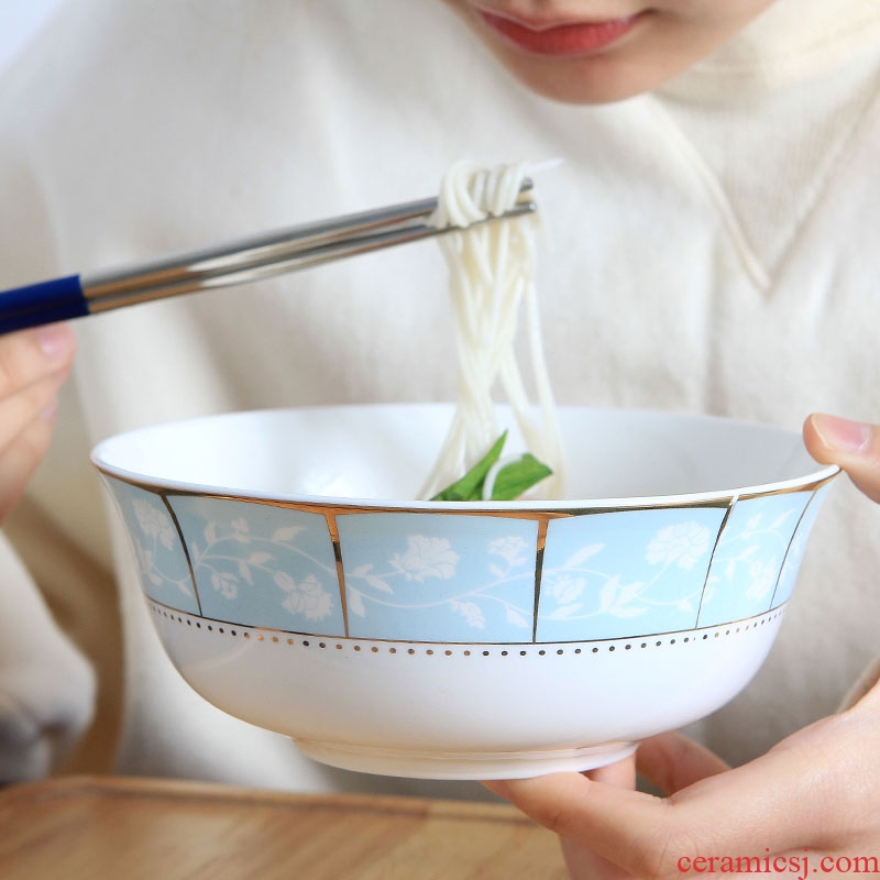 Jingdezhen ceramic bowl suit Chinese bone porcelain home eat rice bowl noodles soup bowl size 6 inches four dishes