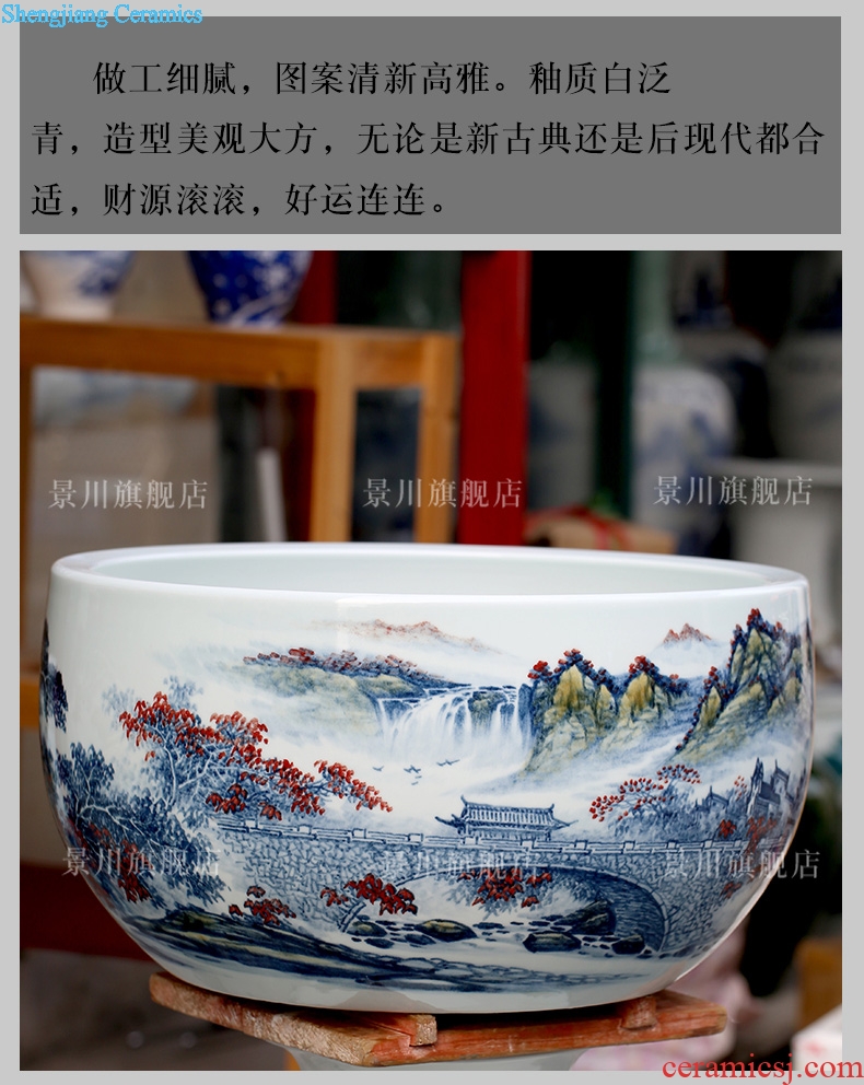 Jingdezhen ceramic goldfish bowl hand-painted landscape painting fish bowl the tortoise cylinder home sitting room office desktop furnishing articles