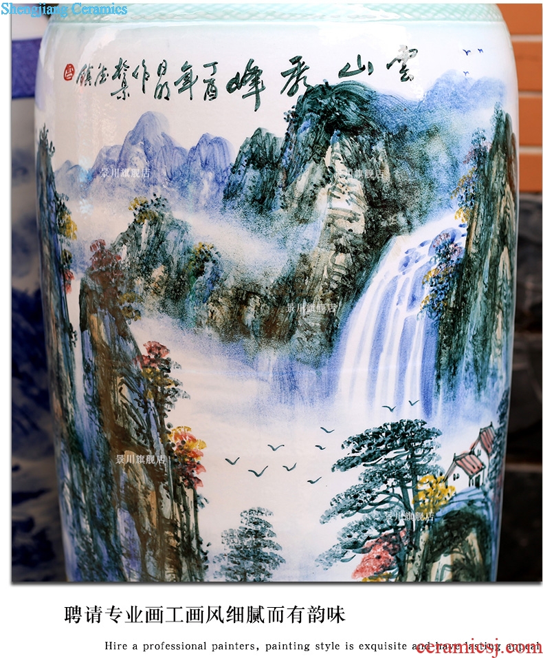 Jingdezhen ceramics hand-painted mountain stream figure sitting room of large vase study Chinese large household furnishing articles