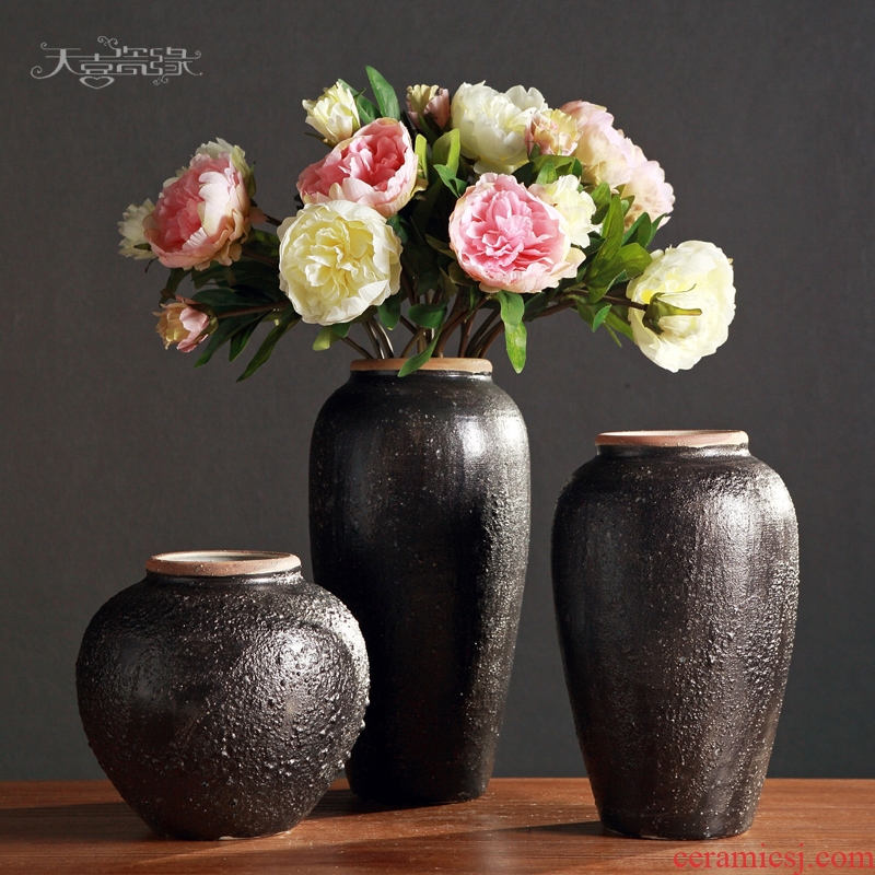 Jingdezhen restoring ancient ways do old clay coarse pottery vase is the sitting room TV ark ceramic clay pottery flower arranging nostalgic flowerpot