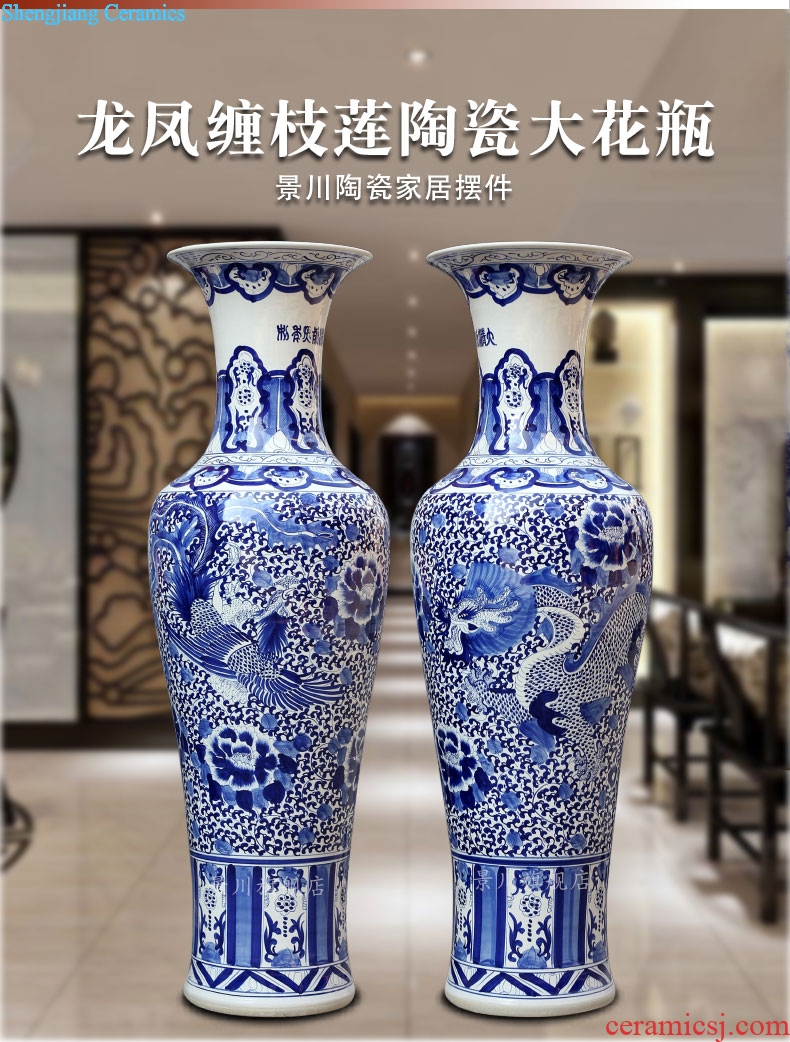 Jingdezhen ceramics hand-painted longfeng sitting room of large blue and white porcelain vase craft supplies large furnishing articles