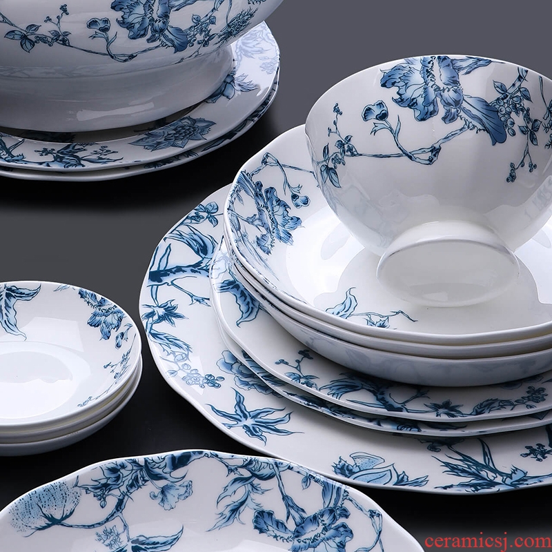 Blue and white porcelain tableware suit household bowls of bone plate of jingdezhen ceramic dishes suit Chinese forest bowl chopsticks