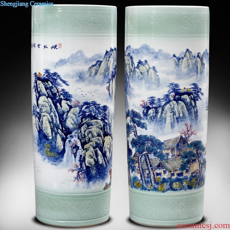 Jingdezhen ceramic hand-painted scenery of large vase home furnishing articles modern quiver landing craft ornaments sitting room