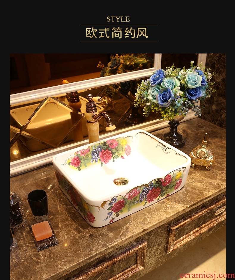 JingYan roses love art stage basin rectangle ceramic lavatory continental basin basin sink