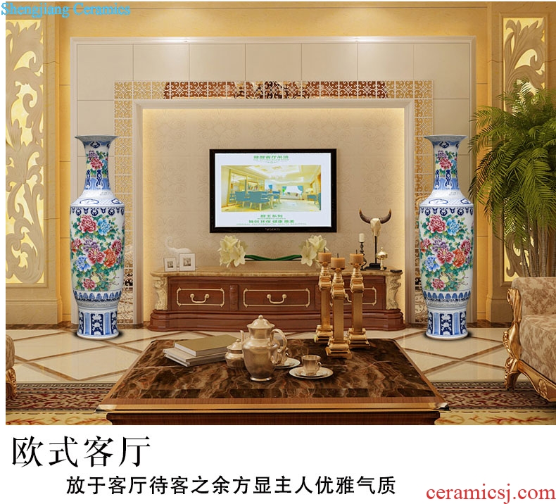 Jingdezhen ceramic powder enamel vase peony flowers prosperous big household furnishing articles sitting room of large hotel decoration