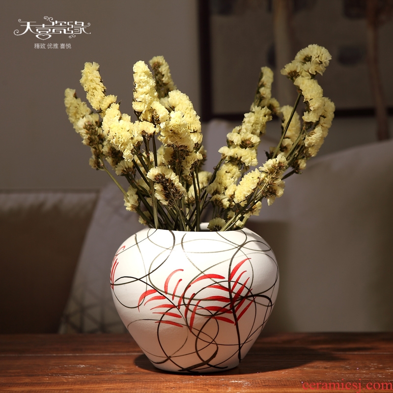 Jingdezhen ceramic dry flower vase three-piece living room TV cabinet table household decoration creative flower