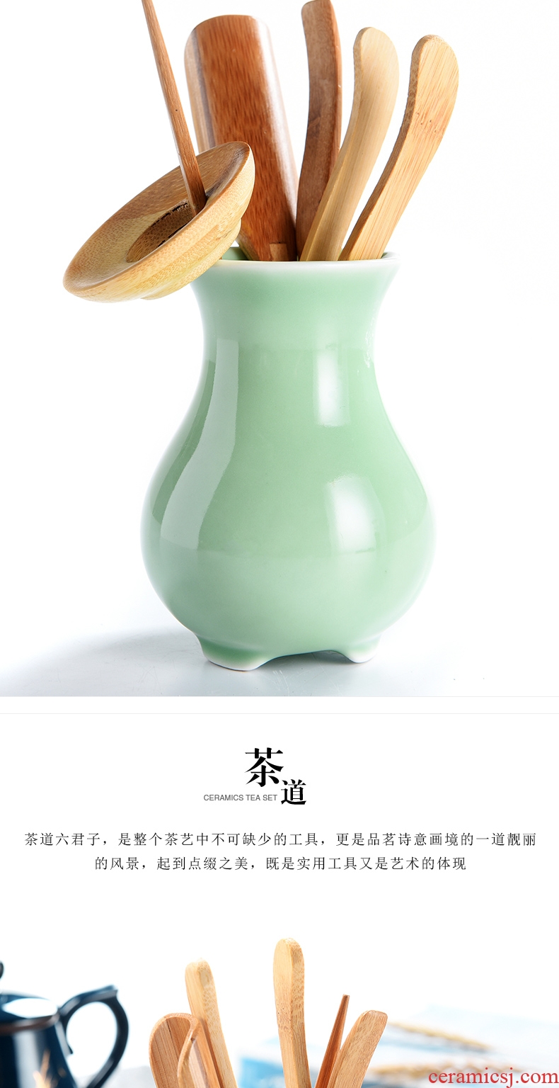 Beauty cabinet black pottery tea six gentleman kung fu tea tea art ceramics fittings ChaGa suit wood clamp ChaZhen bamboo clip