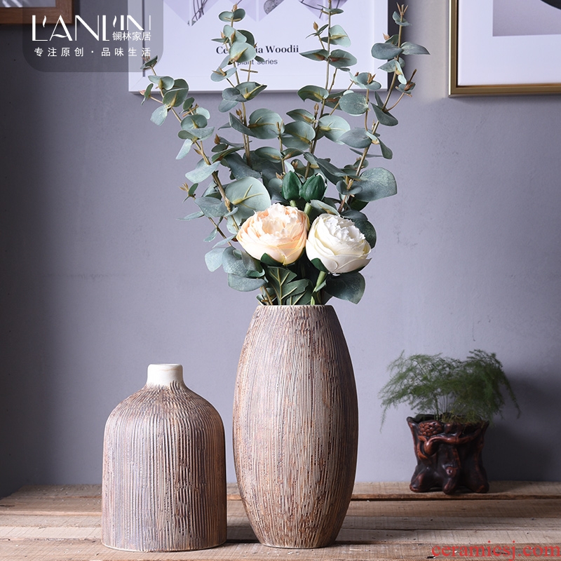 Ceramic coarse pottery vase Chinese style restoring ancient ways the sitting room tea table decorations zen furnishing articles flower arranging dried flower ceramic art