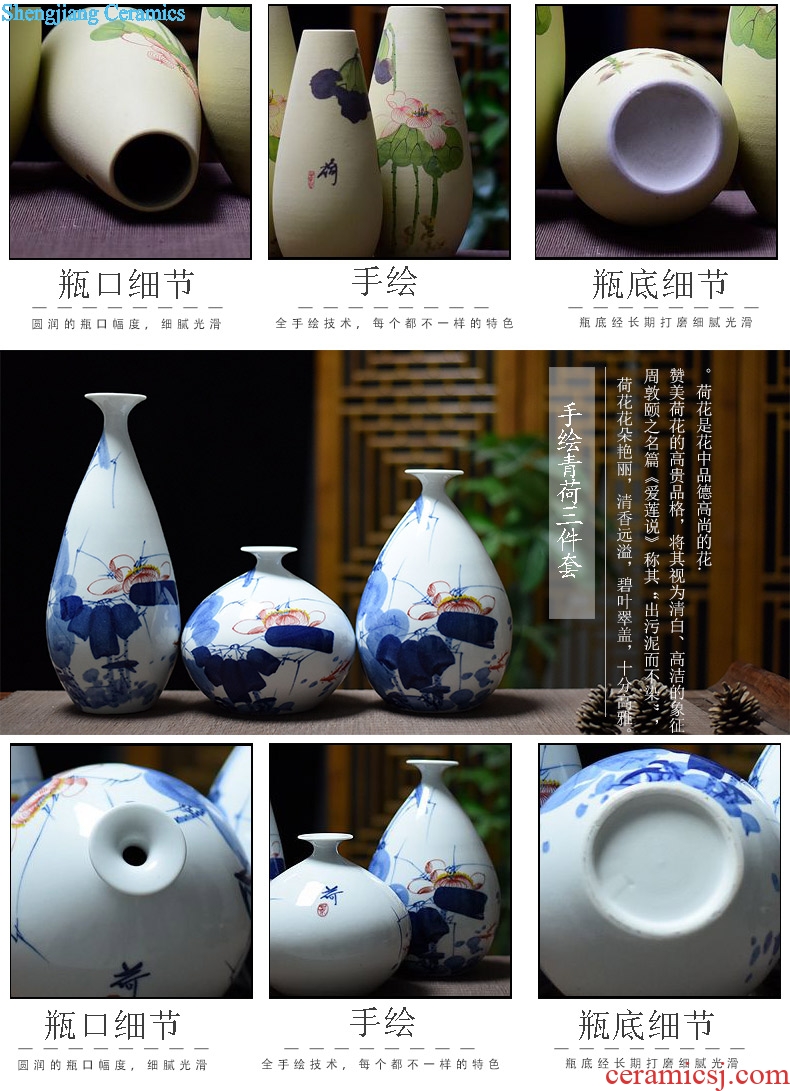 Jingdezhen hand-painted ceramic fashion home furnishing articles hydroponic dry flower arranging flowers sitting room lucky bamboo vase three-piece suit