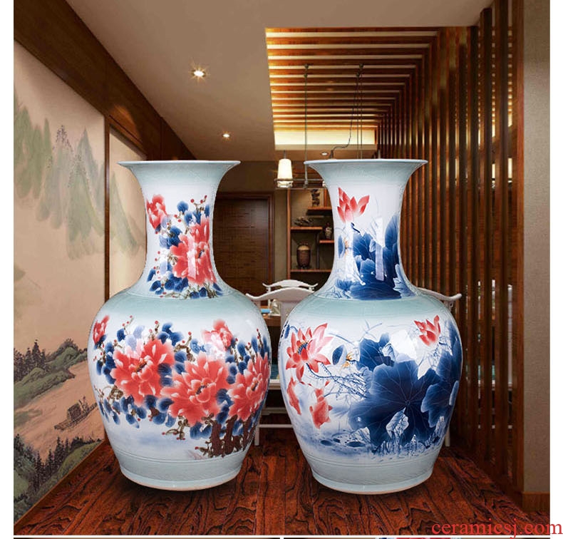 Day hao jingdezhen hand-painted ceramic vase lotus harbinger figure of large sitting room hotel home handicraft furnishing articles