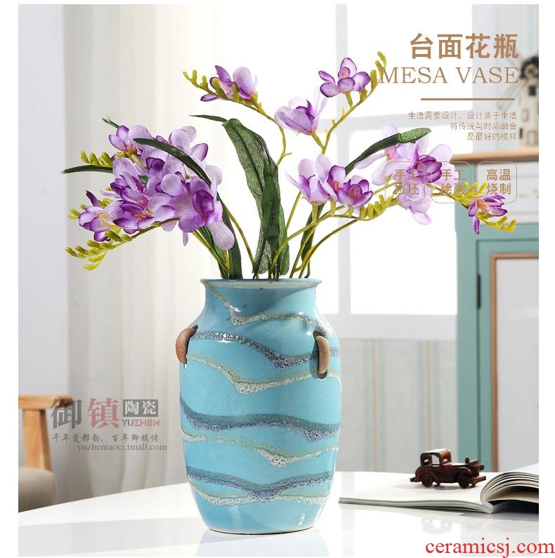 Modern Chinese style restoring ancient ways is a three-piece furnishing articles jingdezhen vases, flower arrangement, wine porch sitting room home decoration