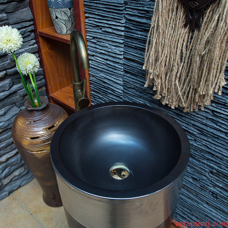 JingYan contracted one-piece pillar basin vertical ceramic lavabo art basin basin floor pillar type lavatory