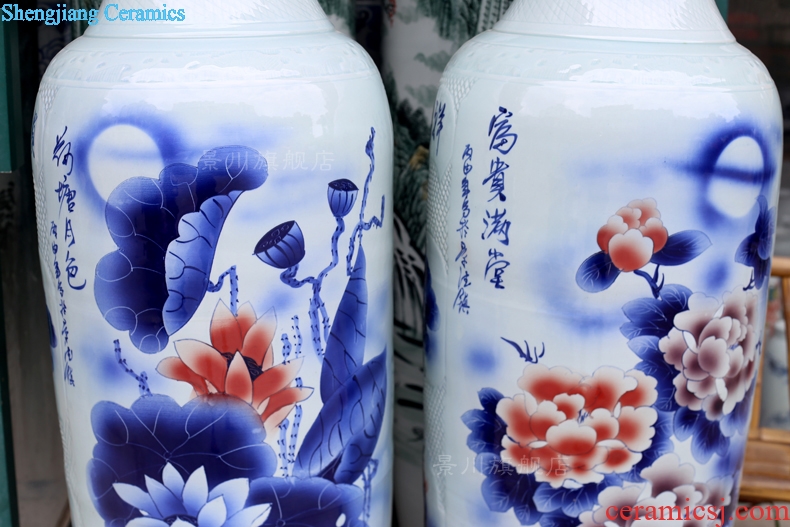 Jingdezhen ceramics engraving hand-painted lotus pond moonlight of large vases, sitting room decorates household porcelain furnishing articles