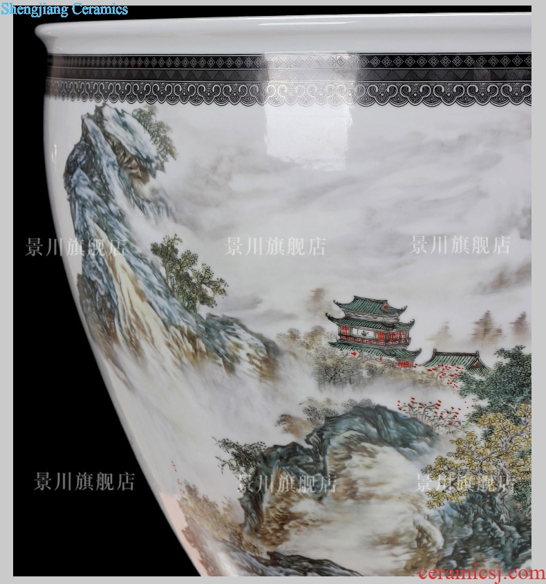 Jingdezhen ceramics brocade carp goldfish bowl water lily cylinder landscape water lily lotus cylinder cylinder tortoise home decoration