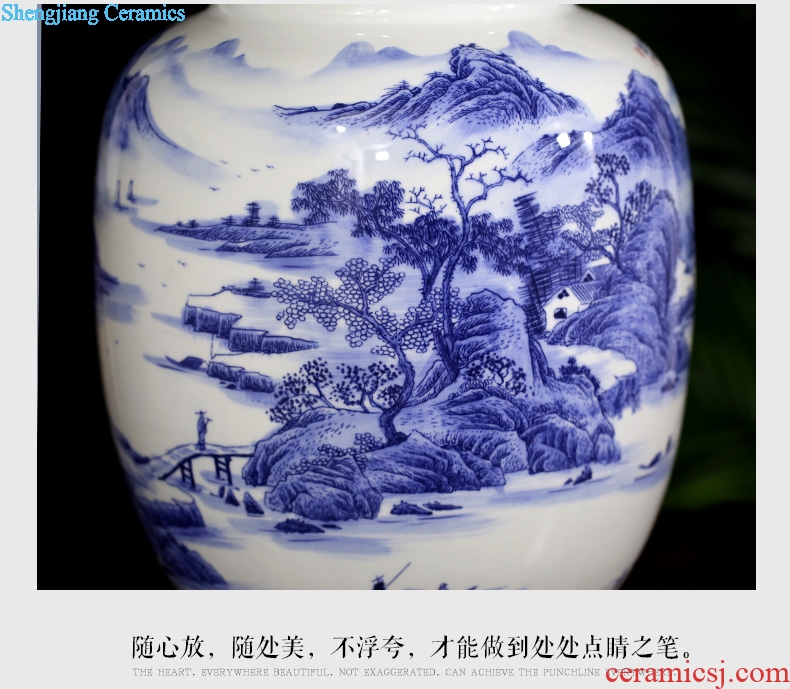 Jingdezhen blue and white porcelain mesa of contemporary and contracted ceramic vases, amorous feelings of home sitting room adornment pine Yin figure furnishing articles