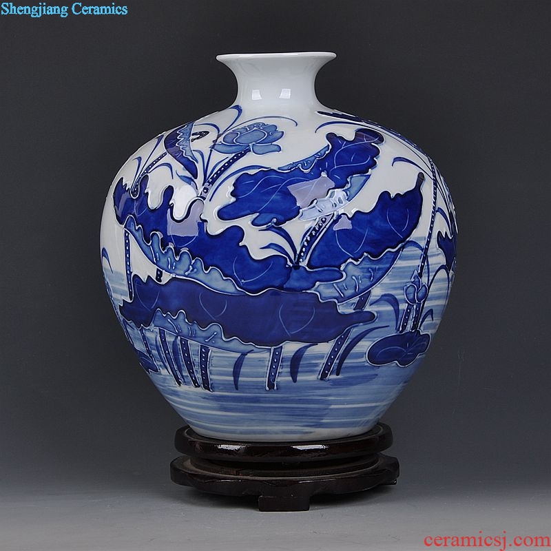 Jingdezhen ceramics relief modern blue and white porcelain vase home sitting room adornment handicraft furnishing articles