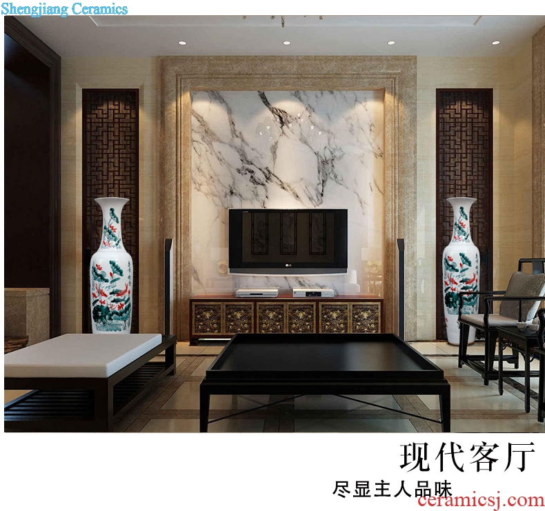 Jingdezhen of large vases, ceramic hand carved lotus big fish peony hotel sitting room adornment is placed