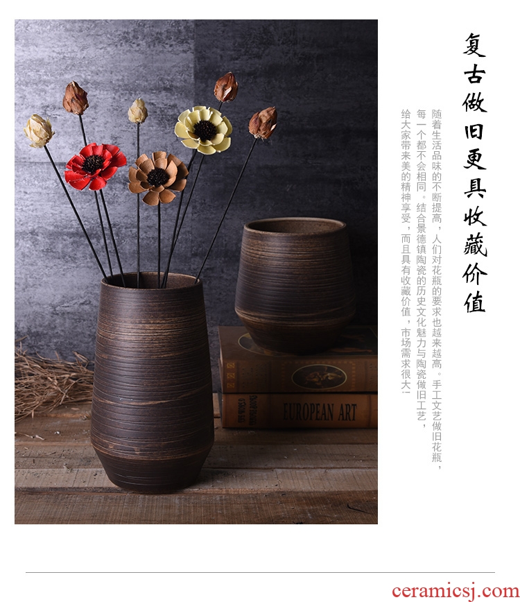 Ceramic coarse pottery new Chinese literary restoring ancient ways the sitting room is contracted household adornment manual flower vase home furnishing articles