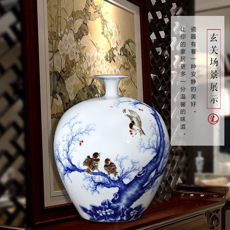 Famous master of jingdezhen ceramics hand-painted vases large-sized pomegranate bottle vibrant new Chinese style living room furnishing articles