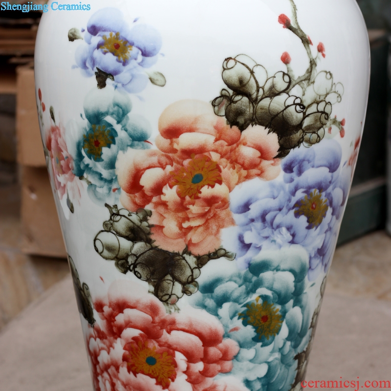 Jingdezhen ceramic hand-painted enamel vase peony flower arranging landing big home sitting room is the only thing the study of Chinese style furnishing articles